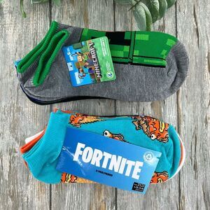 Boys Fortnite & Minecraft No Show Comfy Socks 2, 6-Packs Size L